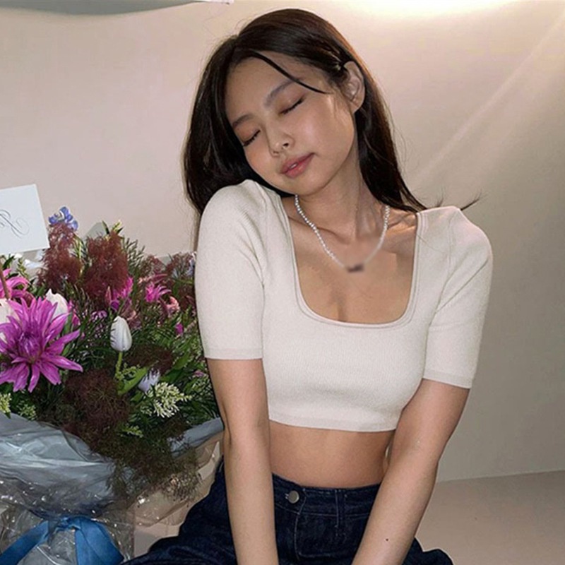 Áo Croptop Áo Thun Tay Lỡ Áo Thun Crop Top Tay Ngắn Cổ Vuông Ôm Dáng Thích Hợp Tập Yoga Thể Thao Dành Cho Nữ Áo Thun Thể Thao