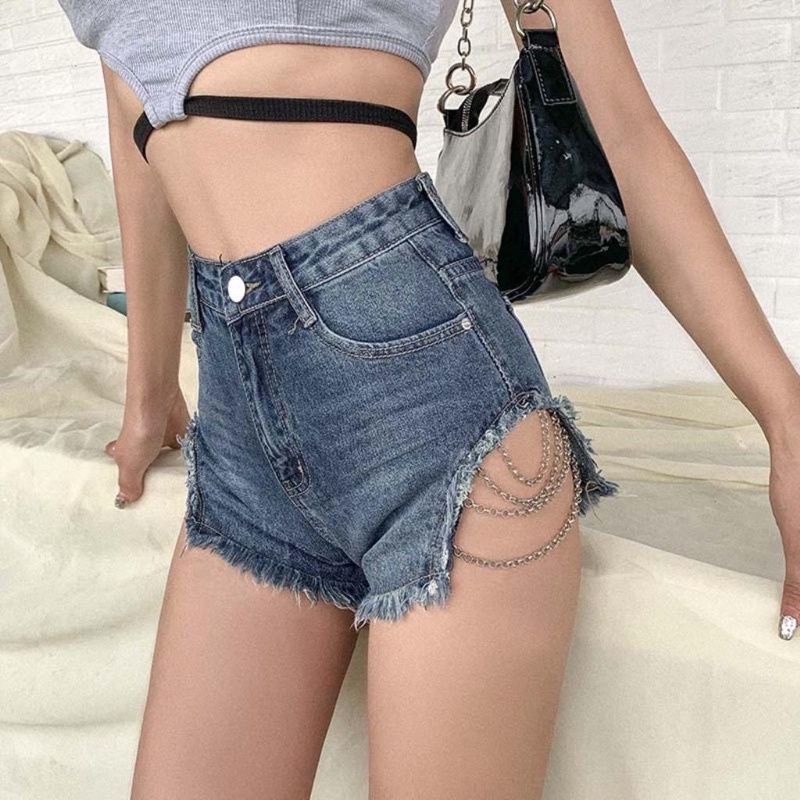 Quần shorts jeans dây xích lưng cao HOT