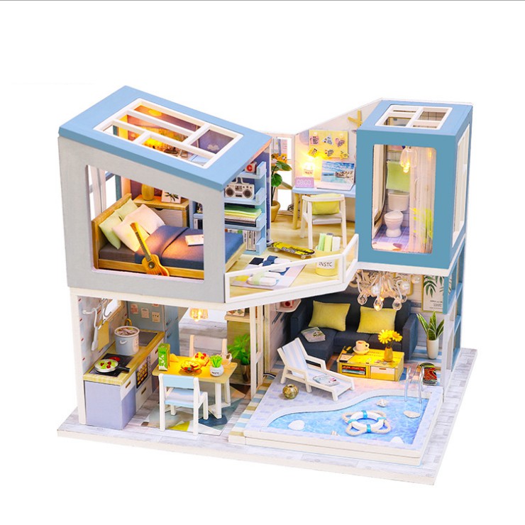 Mô hình nhà DIY Doll House First Meet Kèm Mica Chống bụi, Bộ dụng cụ và Keo dán