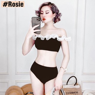 𝙍𝙊𝙎𝙄𝙀 𝙎𝙏𝙊𝙍𝙀 Bikini Đồ Bơi Hai Mảnh [Kẻ Caro] Bèo Nhún Bánh Bèo - Màu Đen Bèo Trắng [Vải Hàn Quôc]