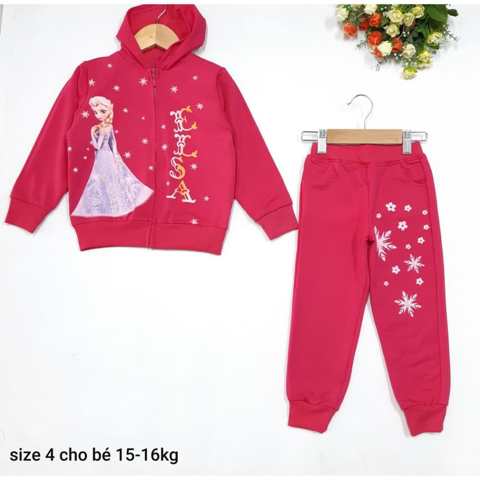 DG139-BT-01- Bộ tay dài bé gái, chất nỉ da cá, in công chúa, màu hồng, có dây kéo và nón, made in Việt Nam