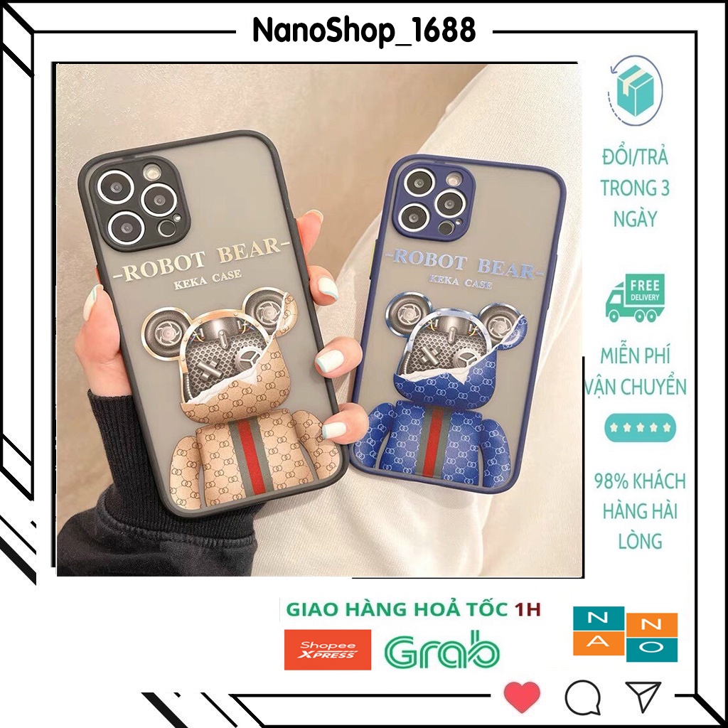 Ốp Lưng iPhone Nhám, Chống Bẩn, Chống Vân Tay in Hình Robot BEAR ip 7pLus,8Plus,x,xs,xsmax,11,12,13,Pro,ProMax