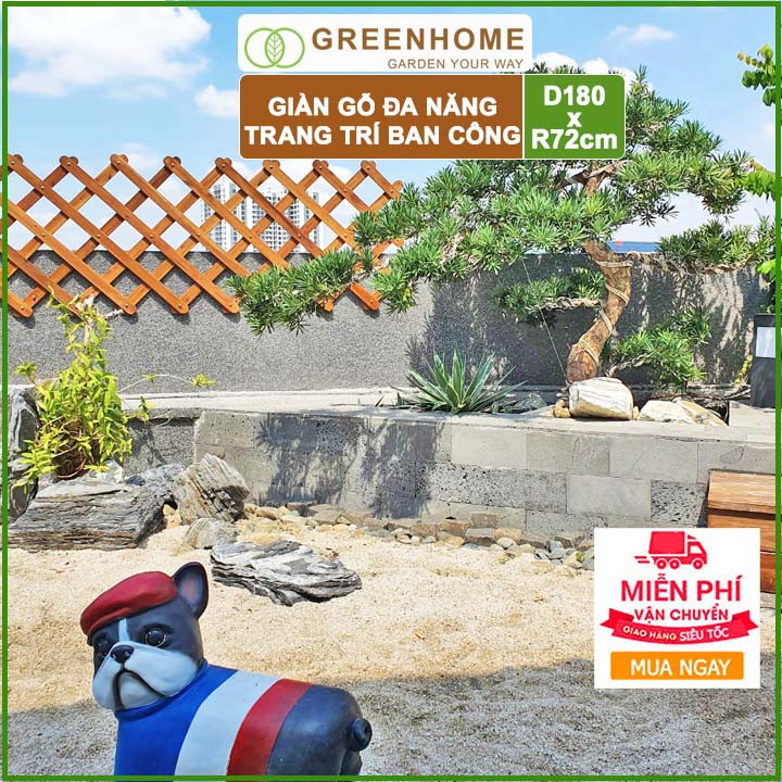 Giàn gỗ treo ban công, R72xC180cm, màu trắng, làm khung hoa hồng leo, cây leo, bông giấy, vách trang trí |Greenhome