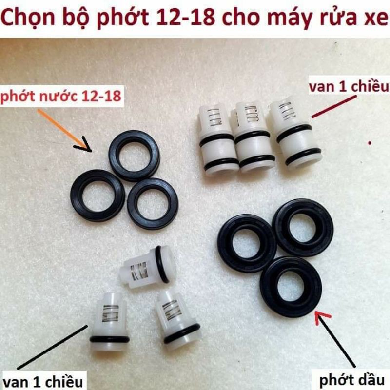 Bộ phớt, van 1 chiều máy rửa xe mini cao áp dùng phớt 12-20, 12 chiếc