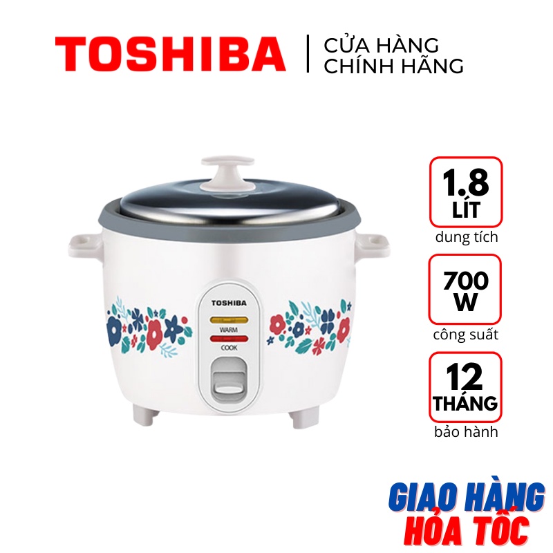 Nồi cơm nắp rời Toshiba RC-18MH2PV(W) dung tích 1.8L lòng nồi chống dính 700W màu trắng hoa văn - Bảo hành hãng 12 tháng