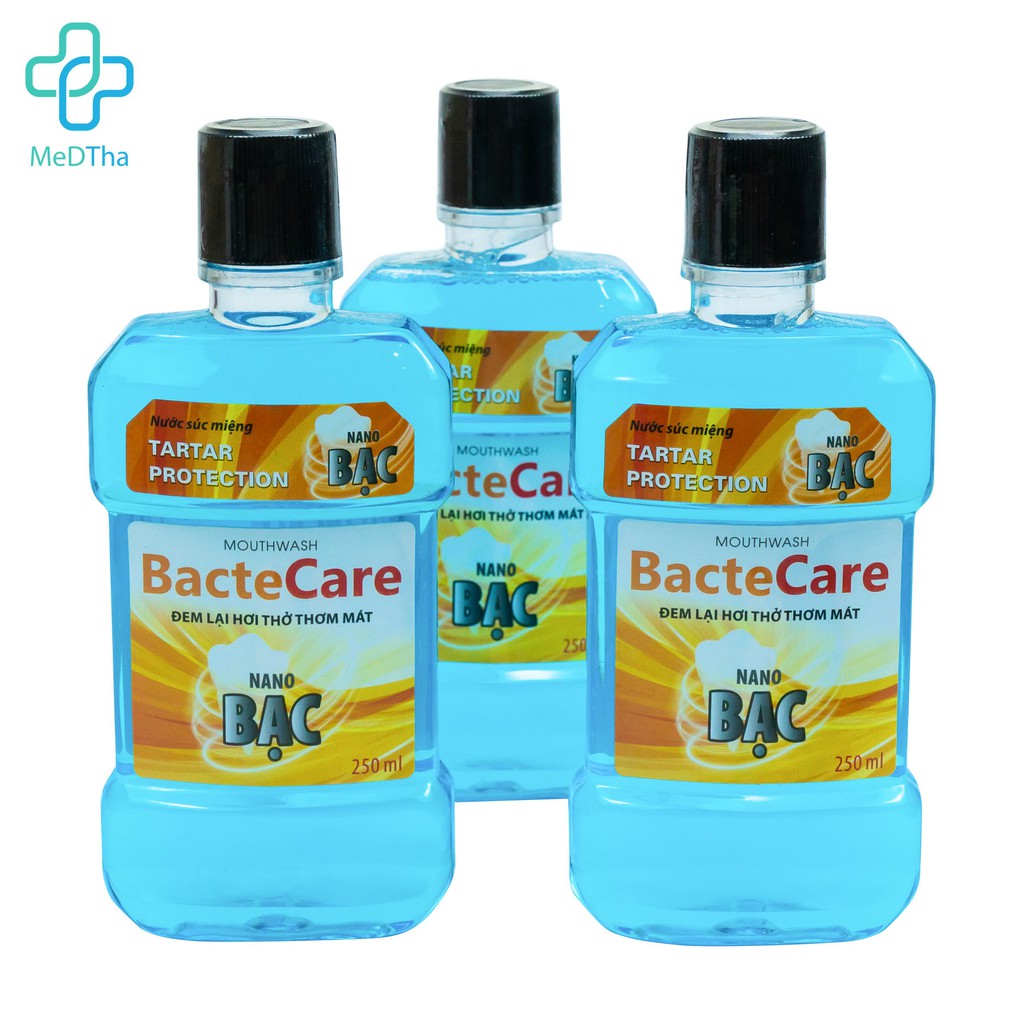 Nước súc miệng diệt khuẩn Nano Bạc BacteCare 250ml (Mediplantex) - Hơi thở thơm mát, diệt sạch vi khuẩn