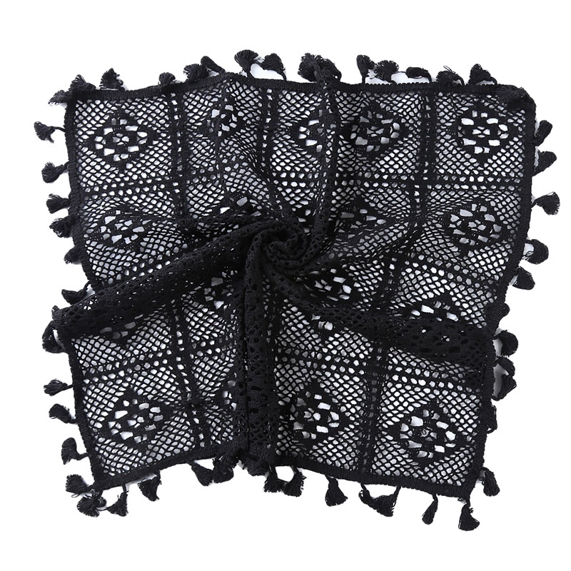 Khăn trải bàn vải cotton phối ren đục lỗ kiểu vintage trang trí nhà bếp
