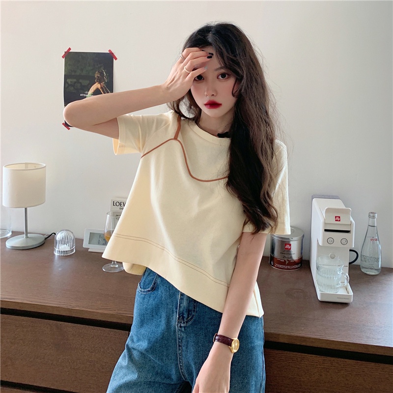 Áo thun tay ngắn dáng rộng màu sắc đơn giản dành cho nữ