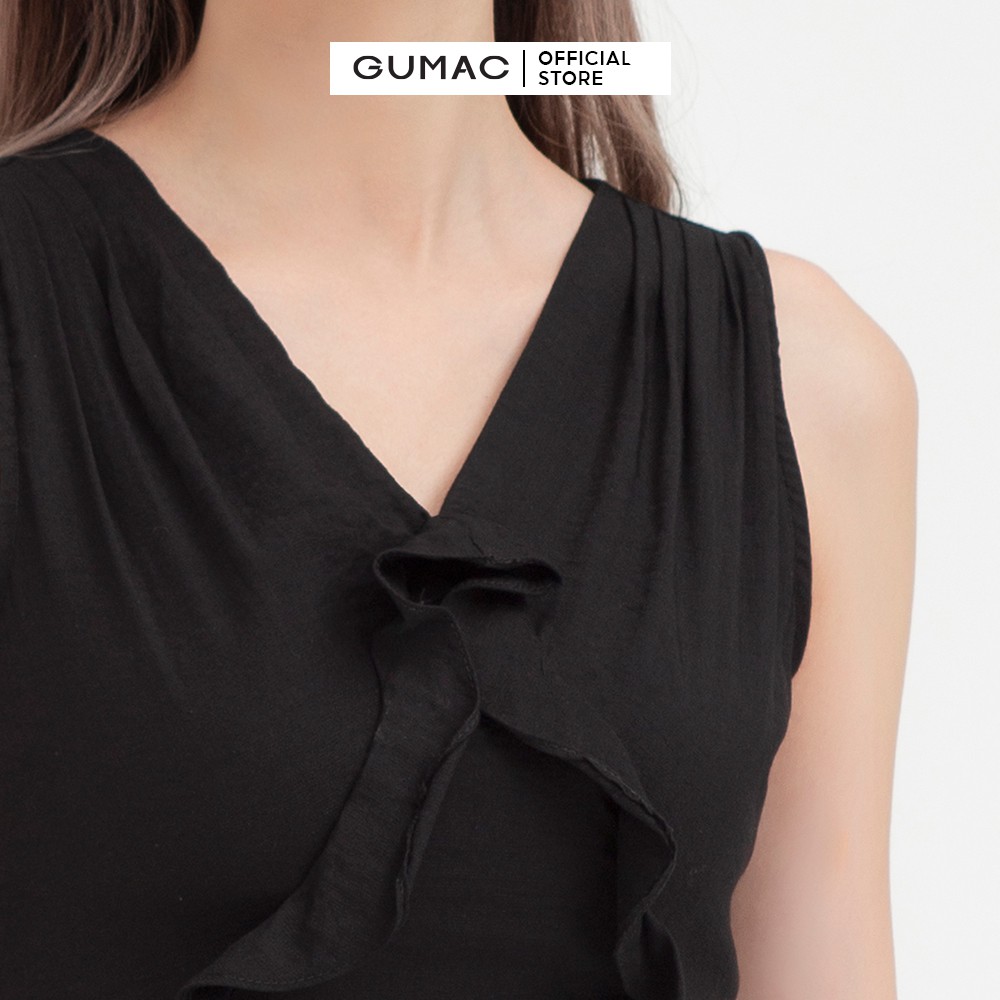 [Mã MABR07062 giảm 8% tối đa 50K đơn từ 249K] Đầm xòe nữ sát nách xếp vai GUMAC màu đen trơn trẻ trung DB453 | BigBuy360 - bigbuy360.vn