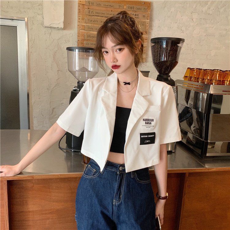 Áo Khoác blazer Tay Ngắn Dáng Rộng Màu Đen Phong Cách Hàn Quốc Thời Trang Mùa Hè Cho Nữ | BigBuy360 - bigbuy360.vn