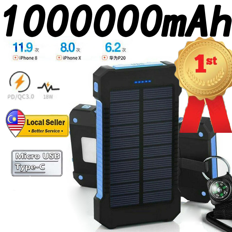 Ngân hàng Powerbank 100000Mah Solar Powerbank Ultra Thin Super Light Protable Compass Móc chống trượt Pawer Bank Pineng DUAL USB Chống nước Sạc nhanh Micro-USB / Type C Đầu vào iPhone (10000mAh) (20000mAh) (50000mAh) (40000mAh)