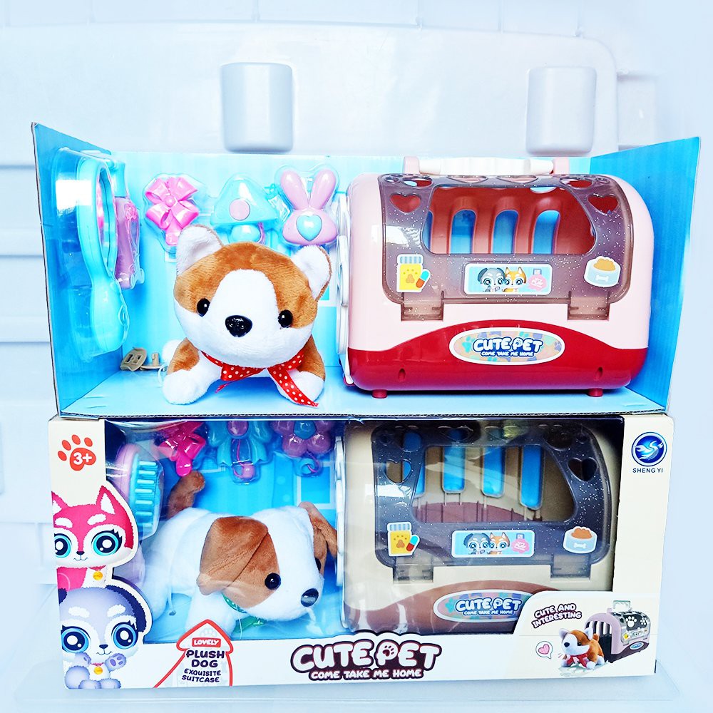 Đồ chơi 2 trong 1 bé vừa nuôi thú cưng vừa làm bác sĩ-Mô hình lồng nuôi thú cưng cún chó Mèo