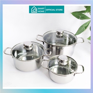 [HÀNG CHÍNH HÃNG]BỘ NỒI FIVESTAR 3 MÓN NẮP KÍNH,NẮP INOX 3 ĐÁY CAO CẤP SIZE 16,20,24CM