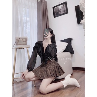 Set bodysuit bèo mix chân váy