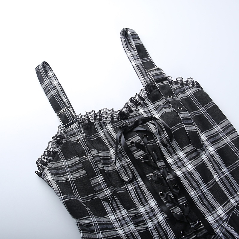 Đầm Hai Dây Rút Dây Kẻ Sọc Caro Thời Trang Cho Nữ