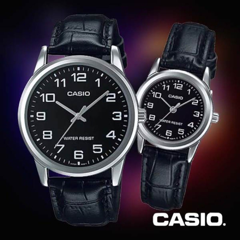 Đồng hồ đôi nam nữ dây da Casio Anh Khuê MTP/LTP V001L-1B