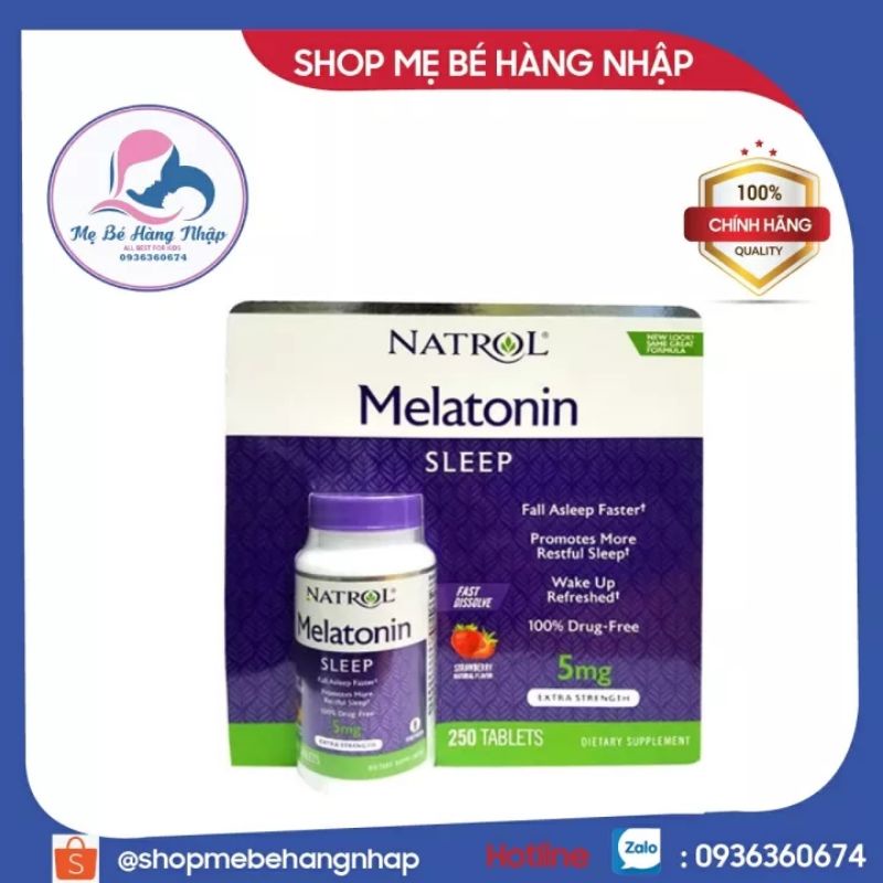 (Date 8/23) Viên ngậm nhai Natrol Melatonin Sleep Support 5mg Fast Dissolve 250 viên vị dâu của Mỹ