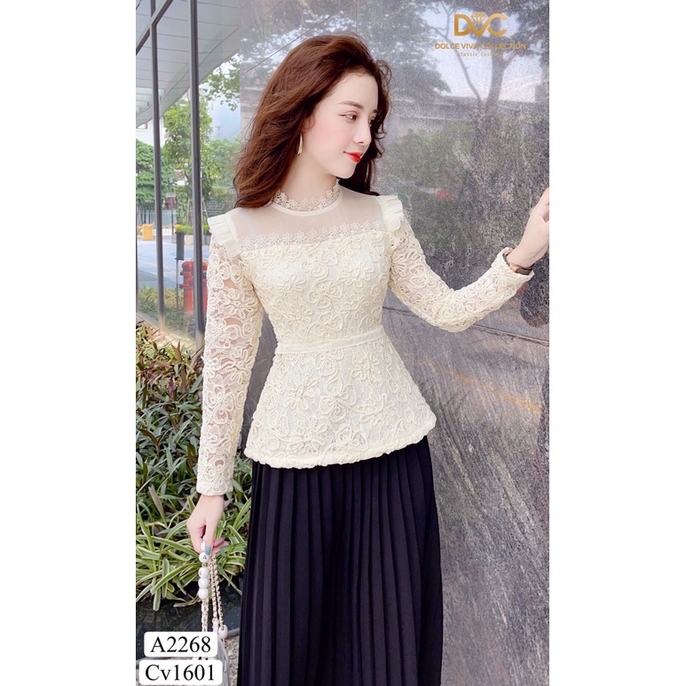 Áo ren kem hoa nổi 3D thiết kế A2268 DVC - Thương hiệu thiết kế cao cấp DOLCE VIVA COLLECTION