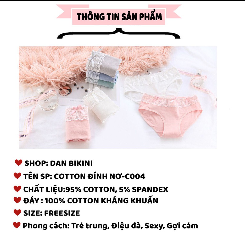Quần Lót Nữ Cotton kháng khuẩn 100% viền bèo đính nơ điệu đà được chọn màu mẫu C004
