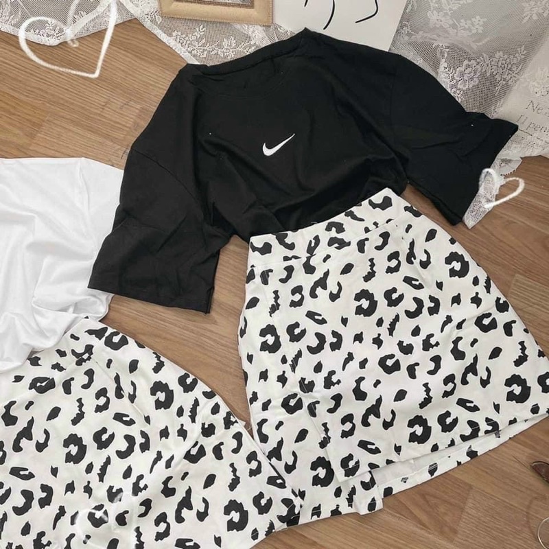 SET ÁO THUN THÊU + CHÂN VÁY BEO TRENDY