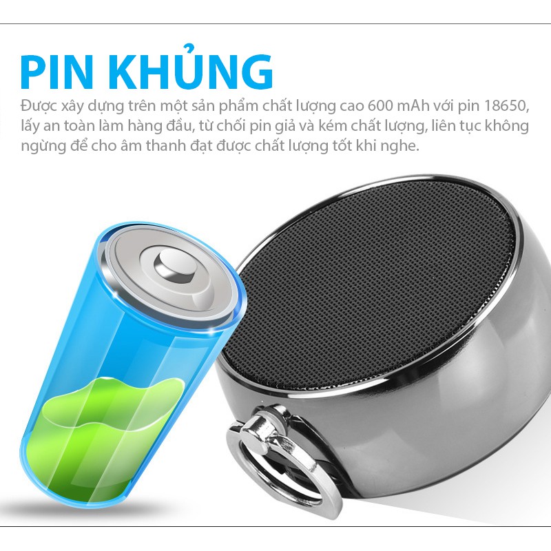 Loa Bluetooth Vỏ Thép Âm Bass mạnh mẽ, Công Suất 5W, Có Cáp Liên Kết, Cắm Được Thẻ Nhớ, Có Móc treo tiện dụng