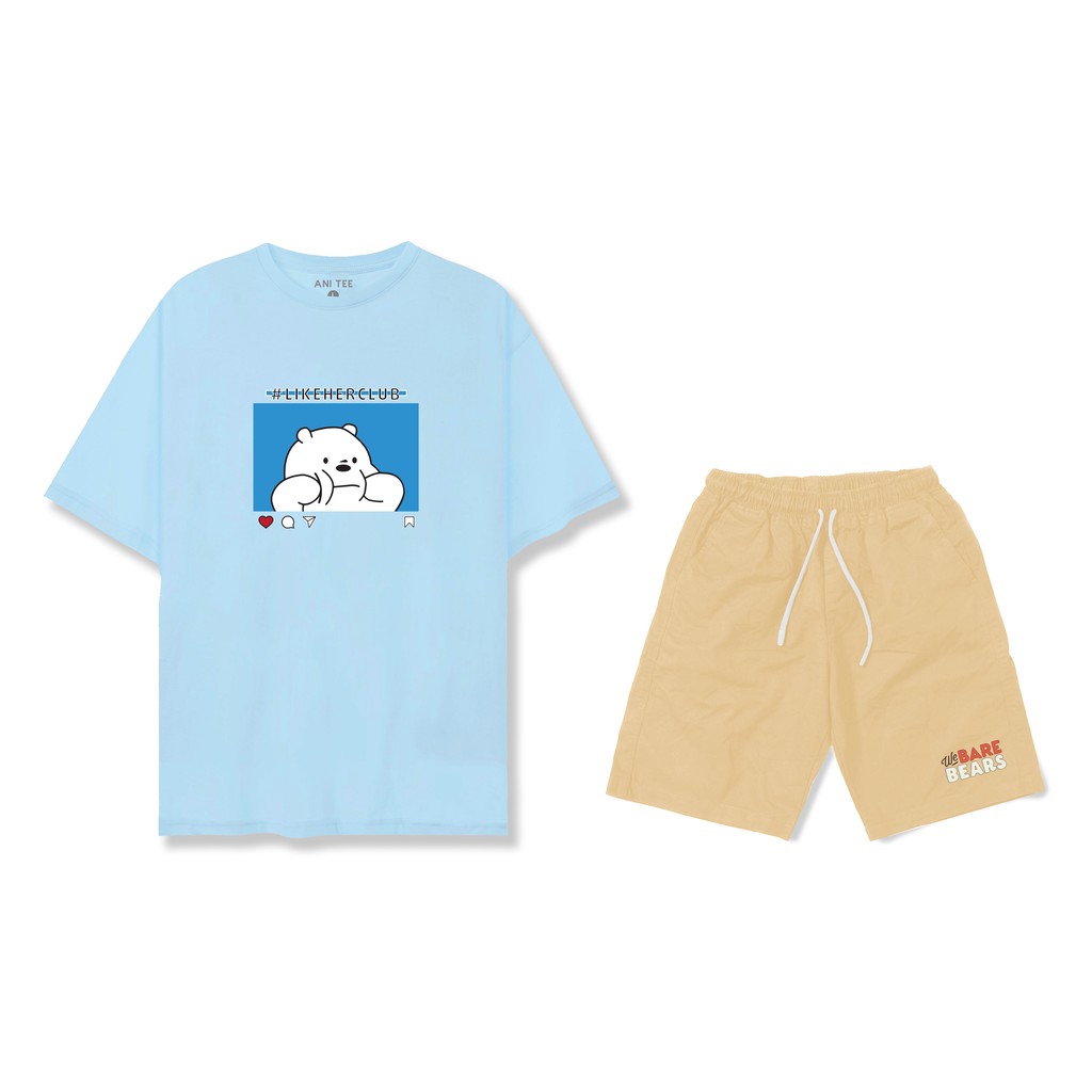 COMBO ÁO THUN COTTON + SHORT KAKI HOẠT HỌA Gấu Trắng Cục Dễ Thương