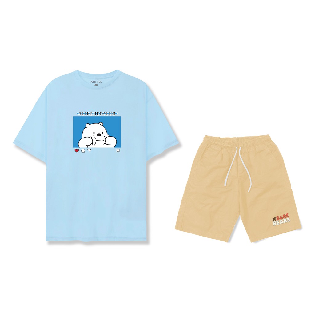 [UNISEX] COMBO ÁO THUN COTTON + SHORT KAKI HOẠT HỌA Gấu Trắng Cục Dễ Thương