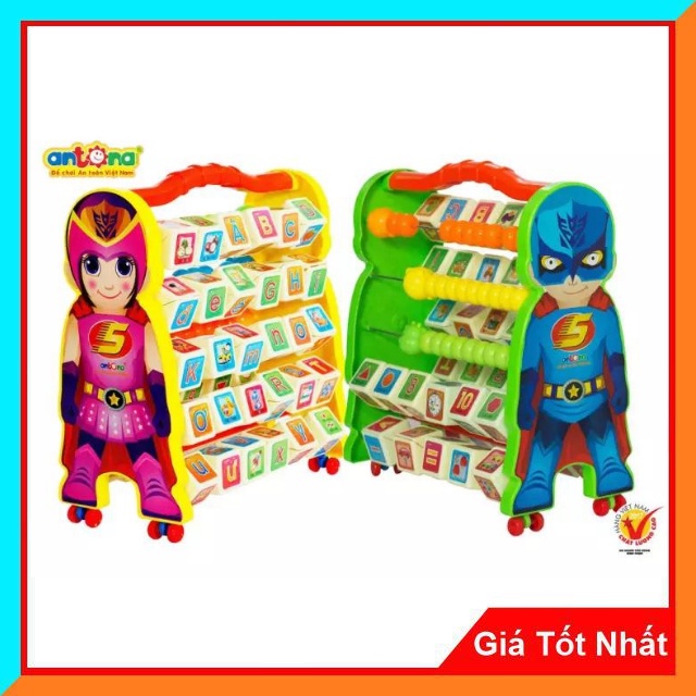 Kệ chữ A cho Bé - Bảng Học Chữ Cái Và Chữ Số Đa Năng Hình Siêu Nhân Xanh, Siêu Nhân Hồng Có Bánh Xe Siêu Hot