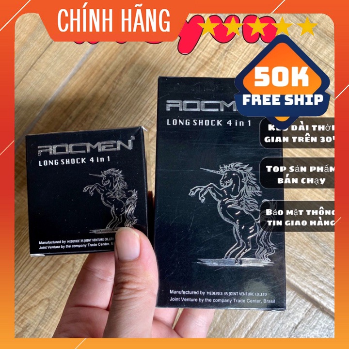 Bao Cao Su Rocmen Long Shock 4in1 Kéo Dài Thời Gian Màu Black Có Gân Gai - Hộp 12 cái - 3 cái Xtoyvn