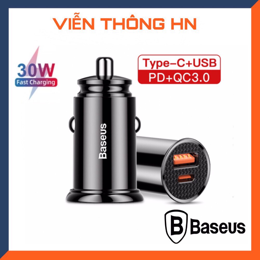 Tẩu sạc nhanh oto Baseus 2 cổng pd 3.0 qc 4.0 5a 30W - củ sạc có led quick charge 3.0 ô tô xe hơi chống cháy nổ