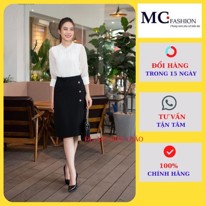Chân Váy Chữ A Mc Fashion Dáng Dài Công Sở Nữ Đẹp, Lưng Cao Màu Đen Chất Vải Co Giãn Nhẹ Size Đủ CV0443 Đen