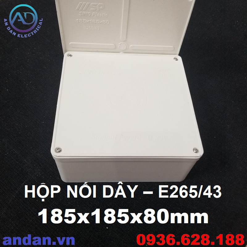 Hộp nối dây tự chống cháy 18x18x8cm, Hộp nối dây chống thâm 185x185x80mm E265/43