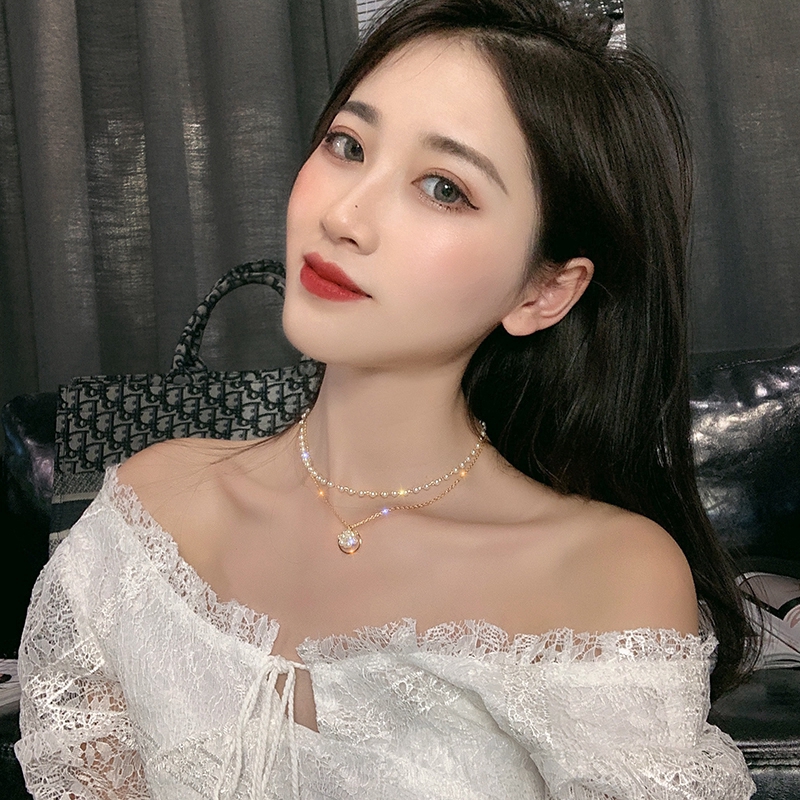 XiaoboACC Vòng Cổ Choker Đính Ngọc Trai Giả Phong Cách Hàn Quốc