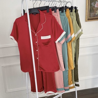 Bộ pijama lụa hàn cao cấp trơn mặc nhà
