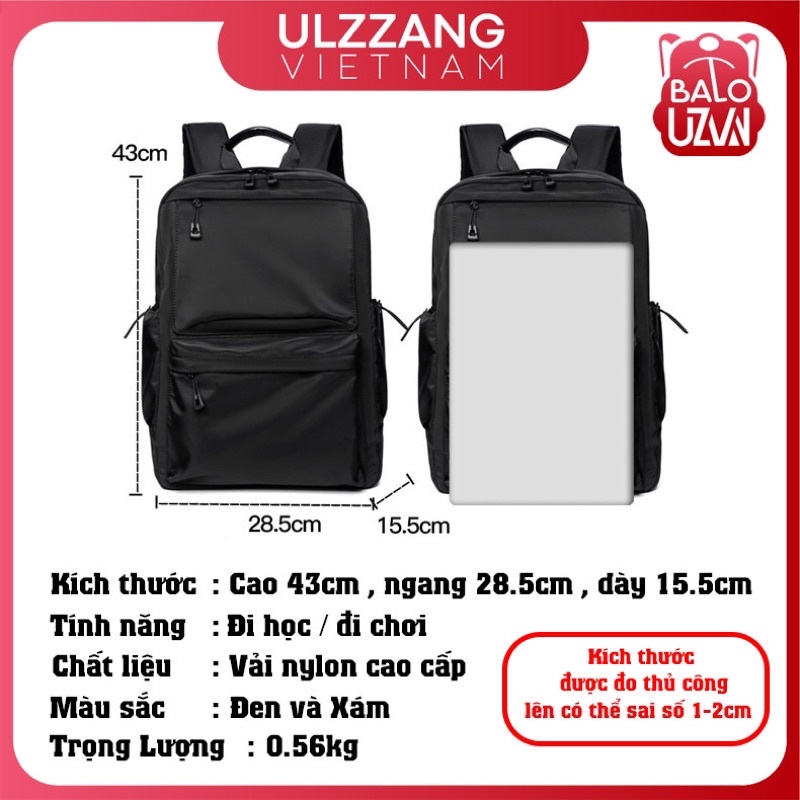 Balo đi học nam nữ Ulzzang basic chống nước, cặp túi sách laptop phong cách Unisex Hàn Quốc dành cho học sinh, sinh viên