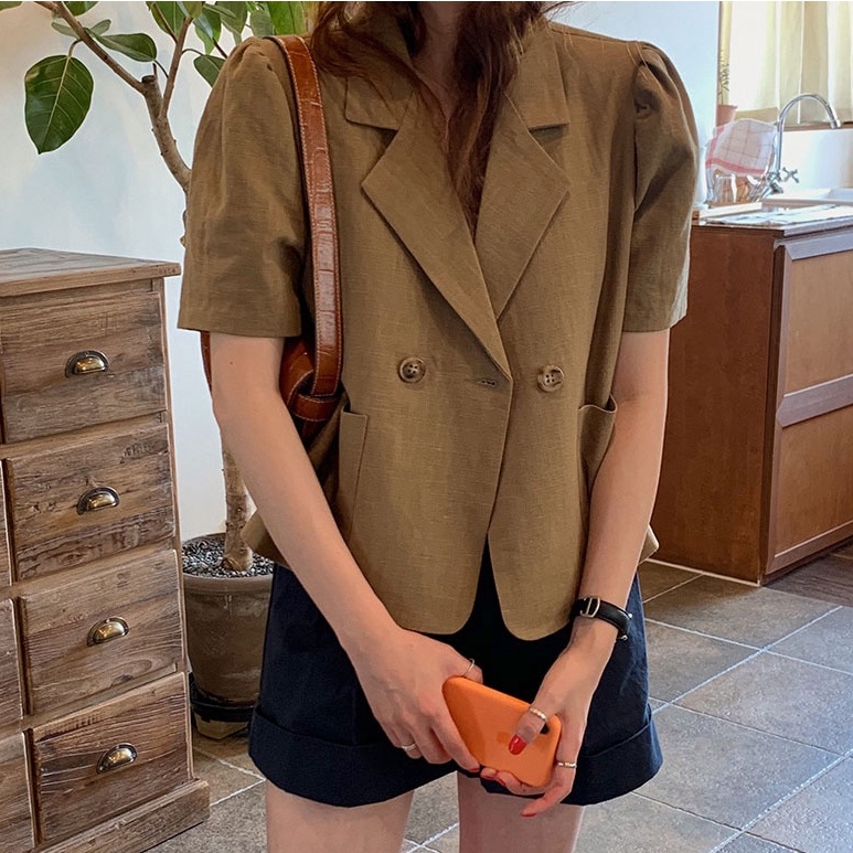Áo Khoác Vest Tay Ngắn Chất Liệu Cotton Lanh 49384 Thời Trang Cho Nữ | BigBuy360 - bigbuy360.vn