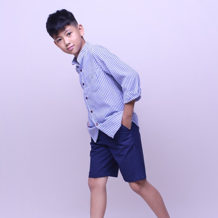 Áo sơ mi bé trai tay dài sọc xanh biển TAS009 - JADINY