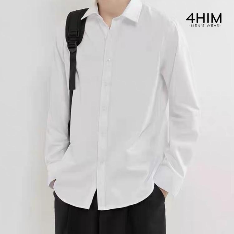 Áo sơ mi nam nữ dài tay Unisex Basic trơn màu trắng và đen Chất cotton lụa mịn mát 4HIm