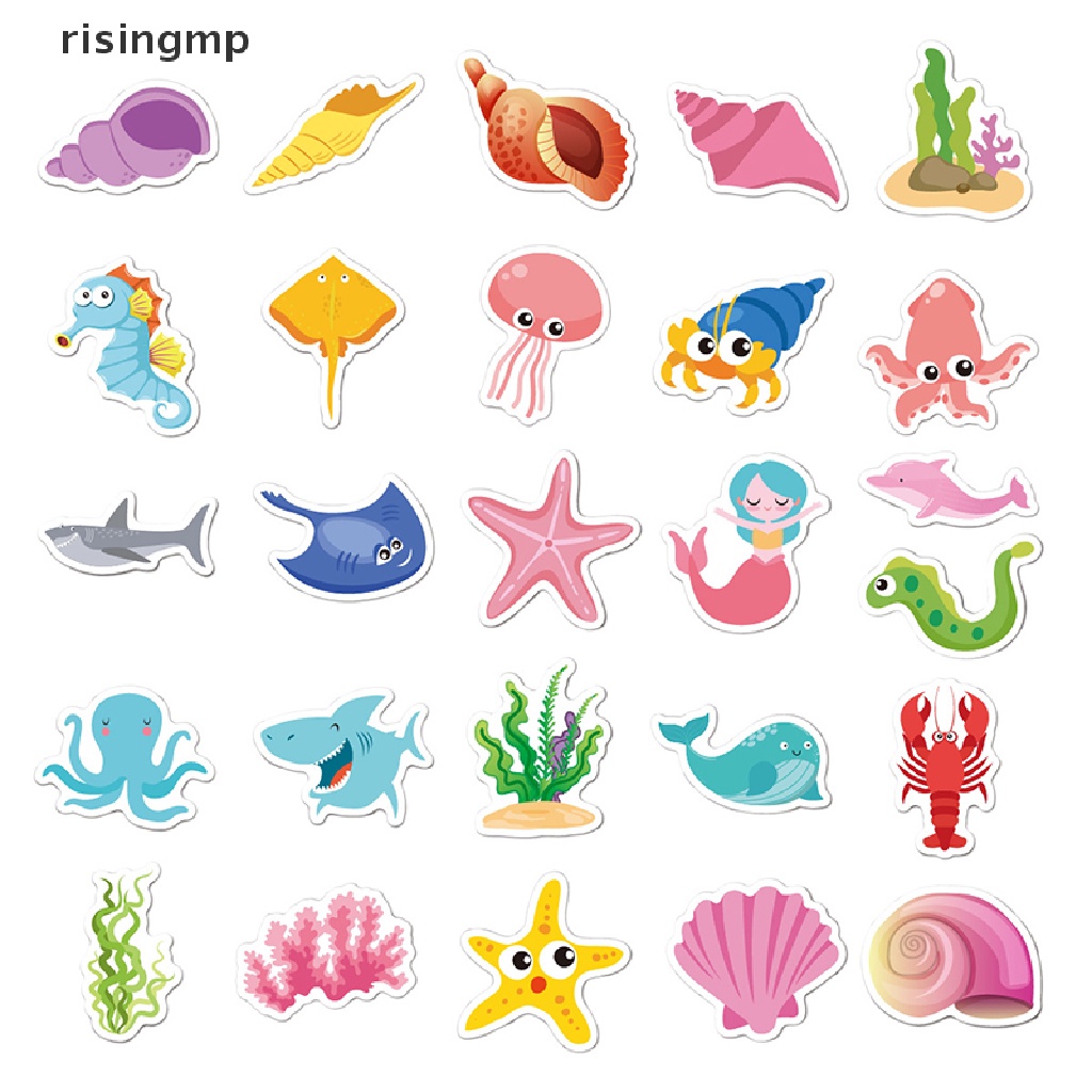 Bộ 50 Miếng Dán Graffiti Hình Nàng Tiên Cá / Động Vật Đại Dương Dùng Trang Trí Sổ Tay / Xe Máy ♨Nóng Bỏng