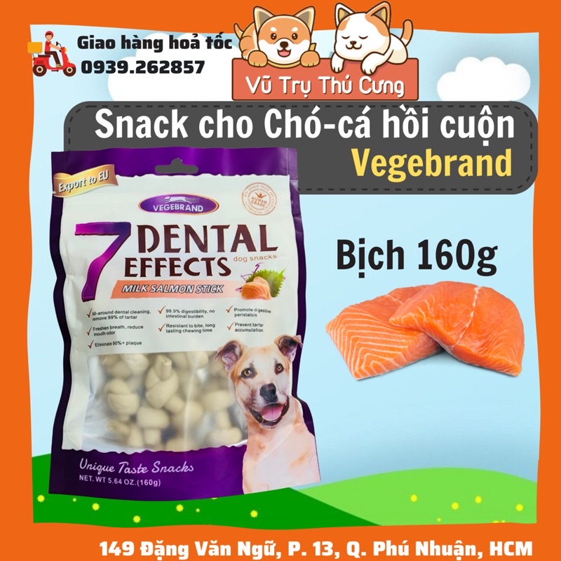 Snack gặm sạch răng cho chó, cá hồi cuộn Vegebrand, 150g