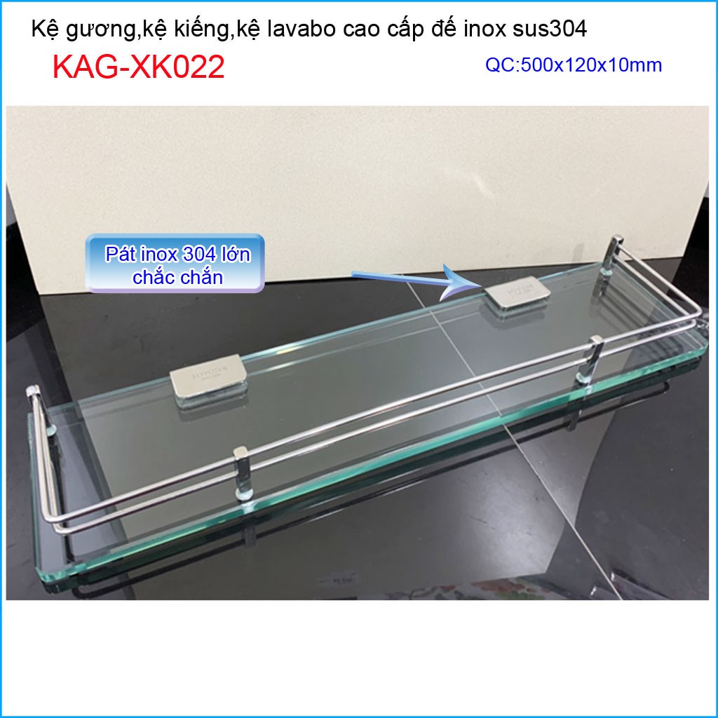 Kệ kính nhà tắm 50cm KAG-XK022, Kệ phòng tắm 10ly cao cấp 2 rào chắn siêu chất lượng