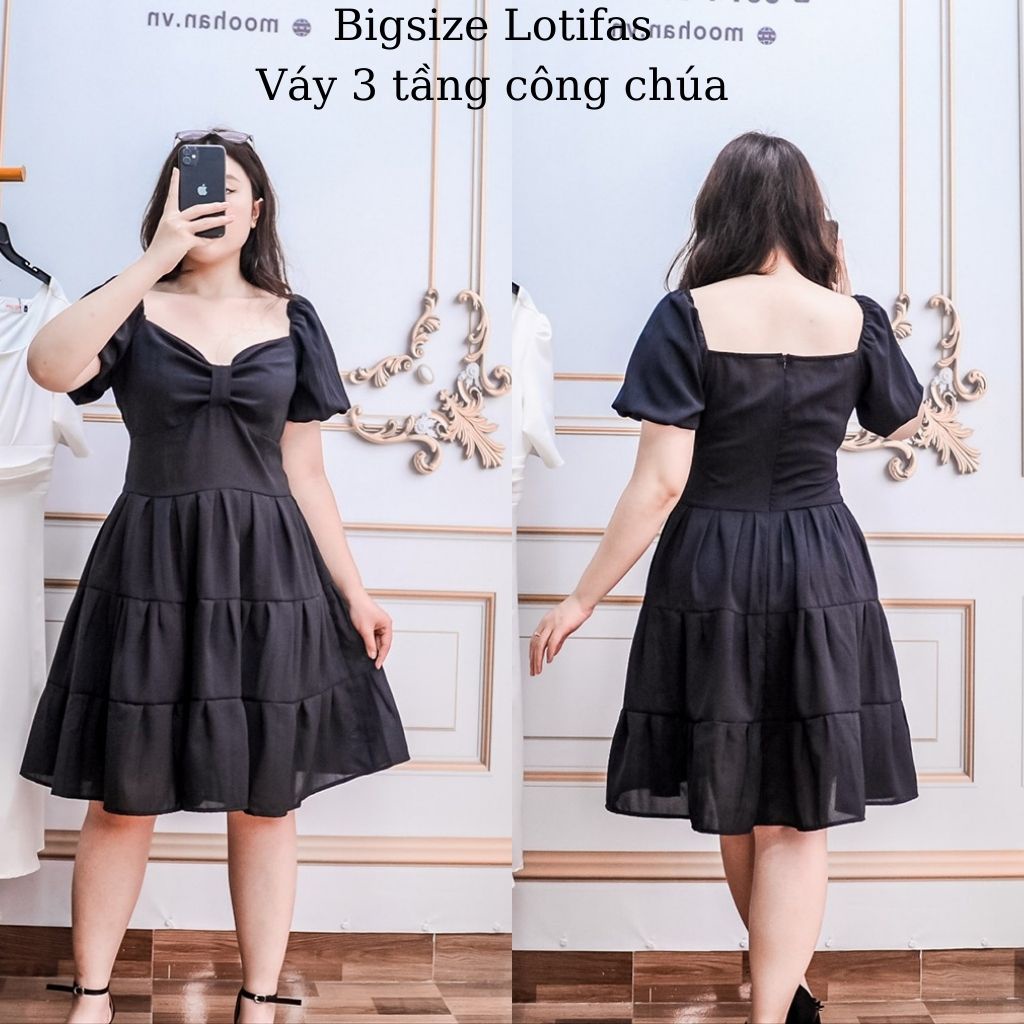 Đầm bigsize nữ đầm dự tiệc váy công chúa thiết kế 3 tầng dáng xòe tay bồng che khuyết điểm đủ size từ 55-95kg