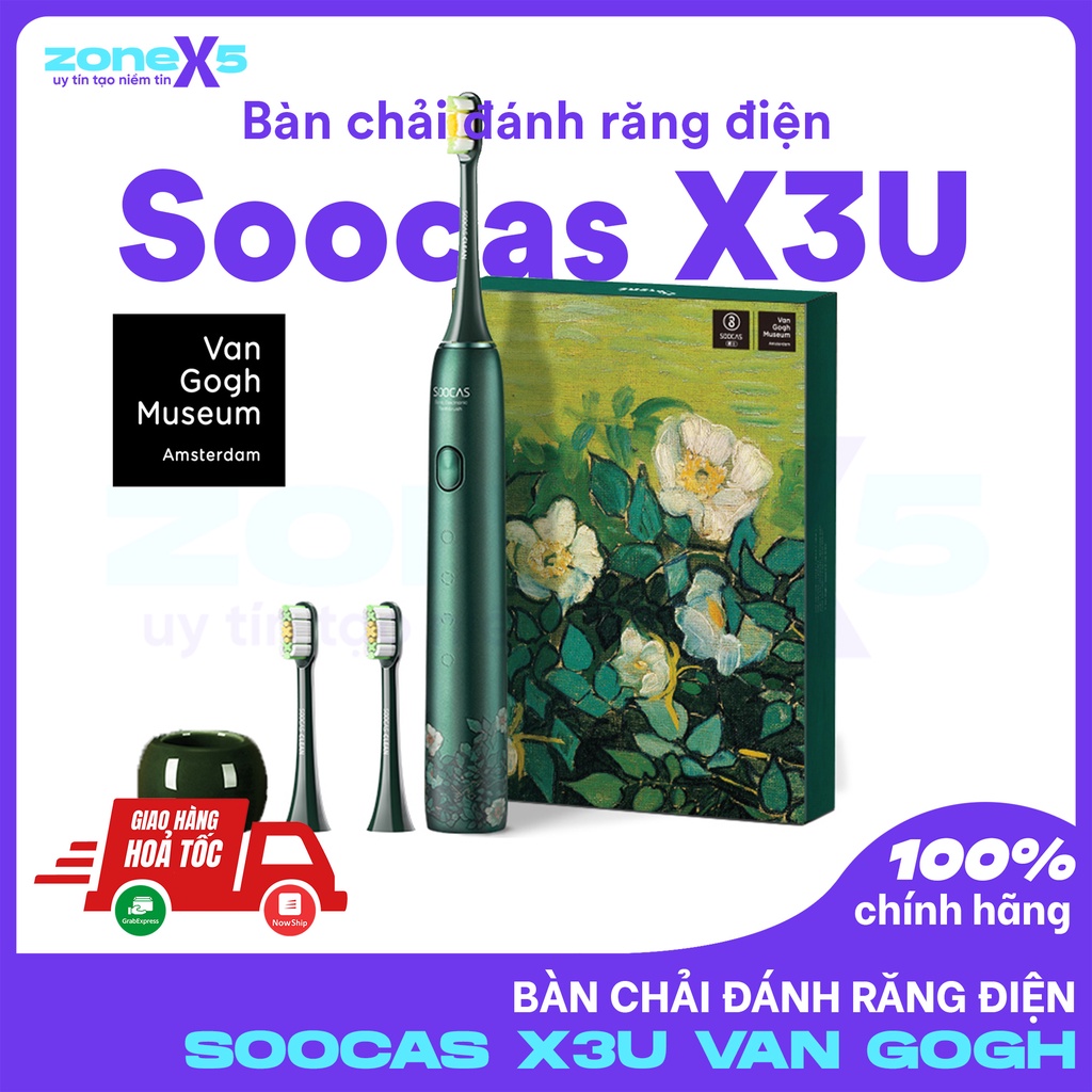 Bàn chải đánh răng siêu âm Xiaomi Soocas X3U Van Gogh - Bàn chải điện Soocas X3U rung 39600 vòng/phút, pin 30 ngày