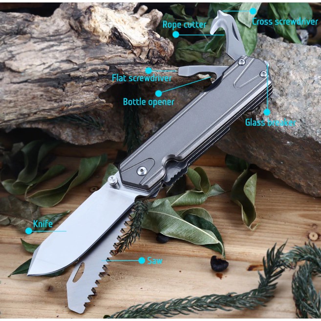 Sanrenmu 7117 Đa Chức Năng Bỏ Túi EDC Gấp Gọn Với Cưa Gỗ Dao Cắt Dây Đai Dụng Cụ Phá Kính Cắm Trại