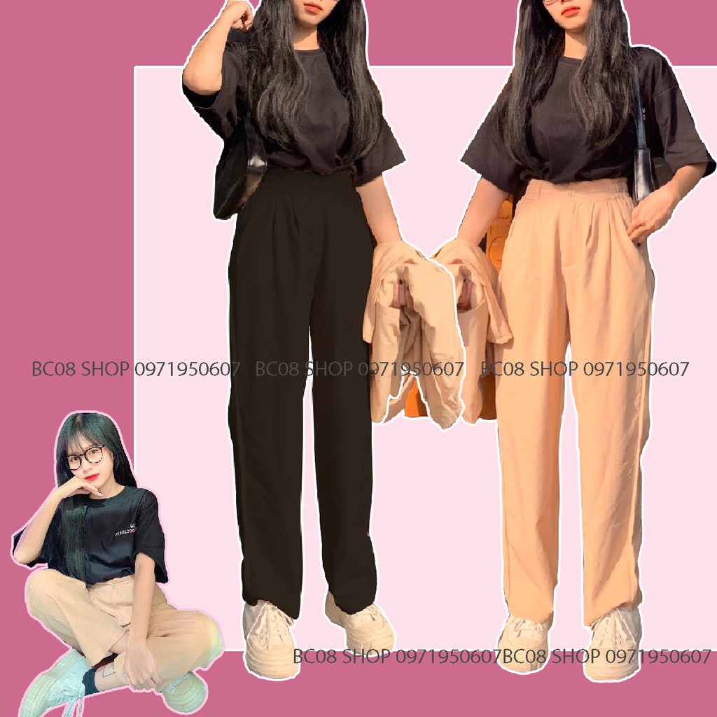 Quần Tây Baggy Lưng Cao Kéo Khóa Basic 2 màu Đen Kem có size | BigBuy360 - bigbuy360.vn