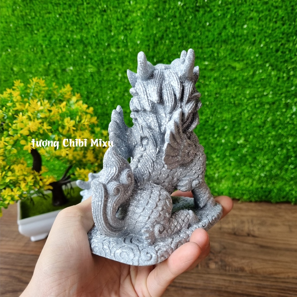 Cặp Tỳ Hưu trắng có bệ đá ngang 11cm x cao 12cm