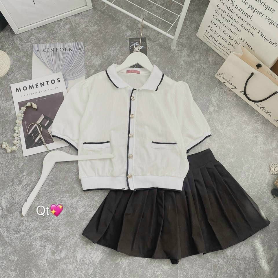 [ÁO CARDIGAN] Áo Croptop Nữ, Áo Dệt Kim Chất Len Xốp Cổ Bẻ Phối Chân Váy, Quần Siêu Xinh | BigBuy360 - bigbuy360.vn