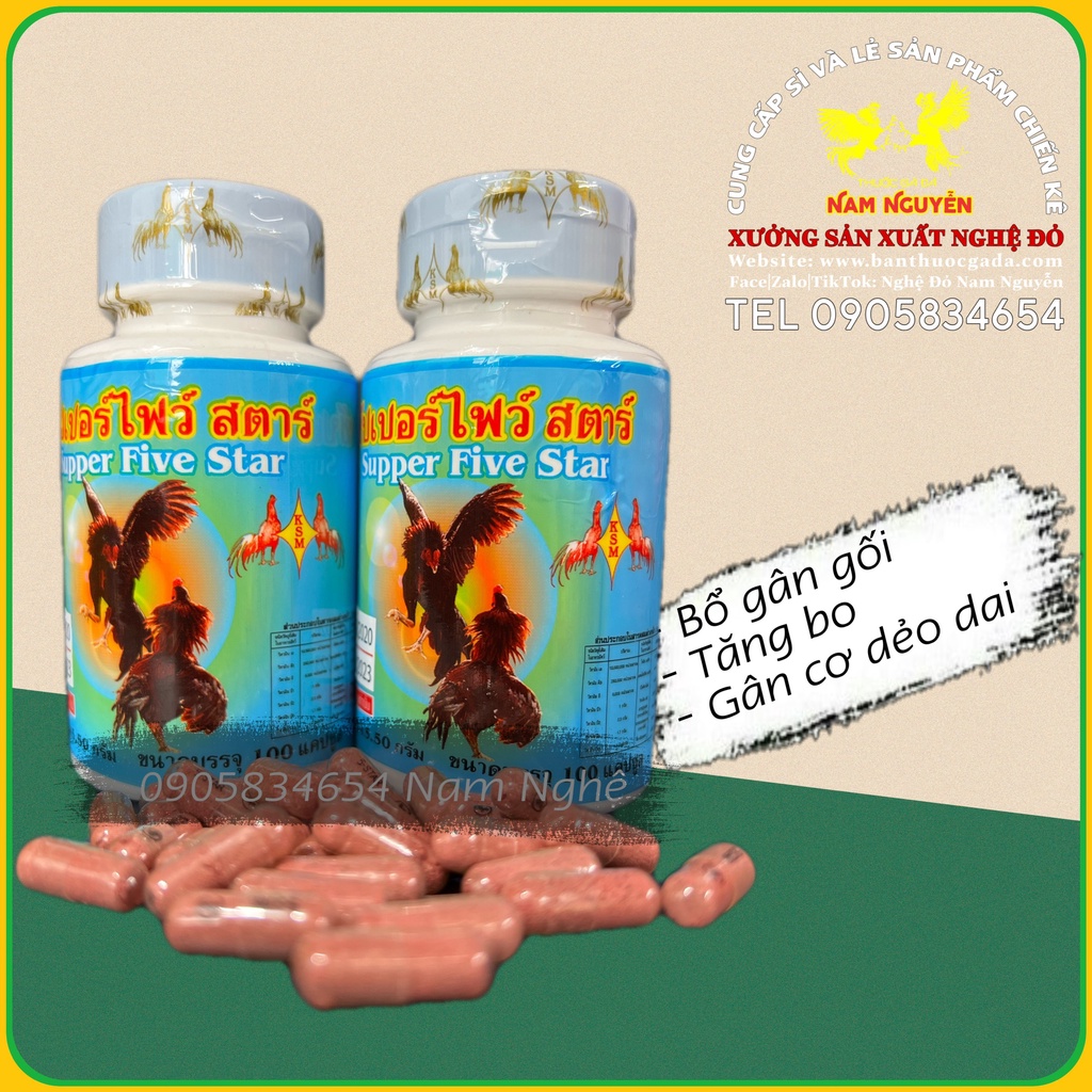 SUPER FIVE STAR HỦ 100 VIÊN Bổ gân, cứng xương xanh cho gà đá
