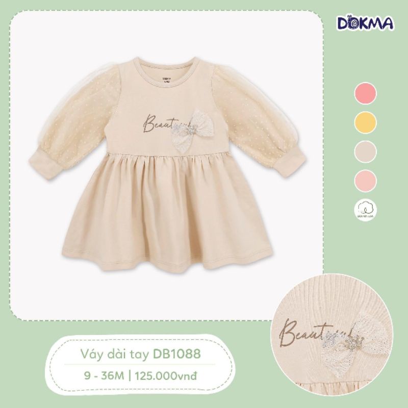 Dokma - Váy dài tay phối ren bồng cho bé từ 6 tháng đến 3 tuổi
