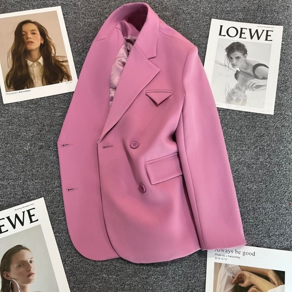 Áo Khoác Vest Hai Hàng Nút Cài Màu Tím Hồng Tím Thời Trang Mùa Xuân Mới 2023